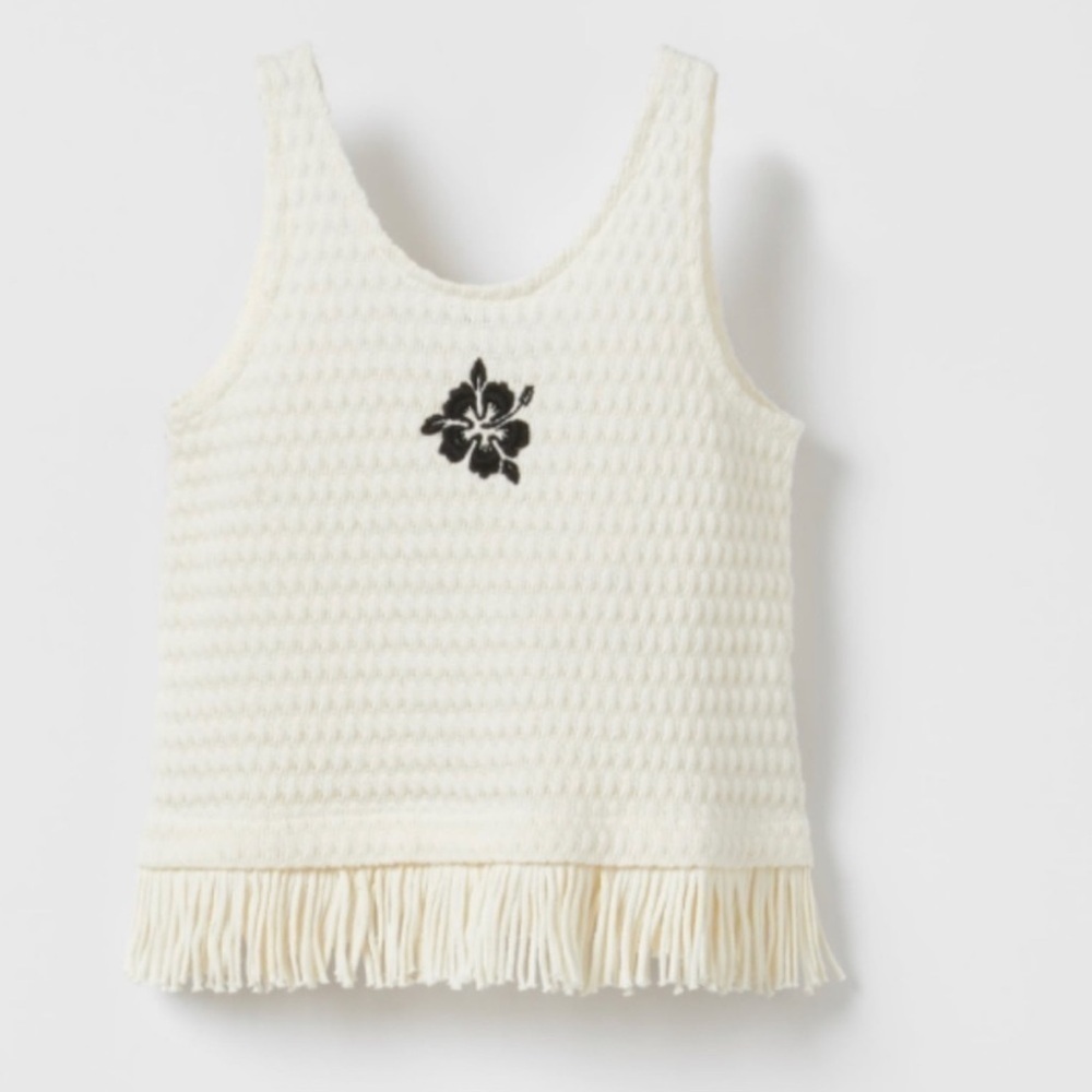 Zara Off-White Hibiscus Crochet knit tank top